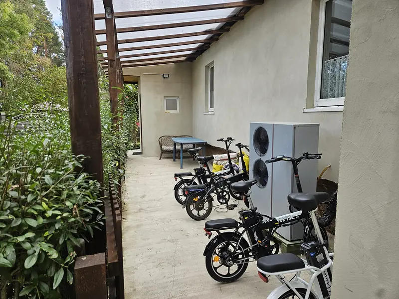E-bikes on the covered terrace